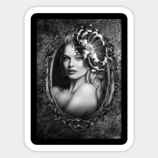 Black and white beautiful girl portrait gray flower dark lips digital artwork Sticker